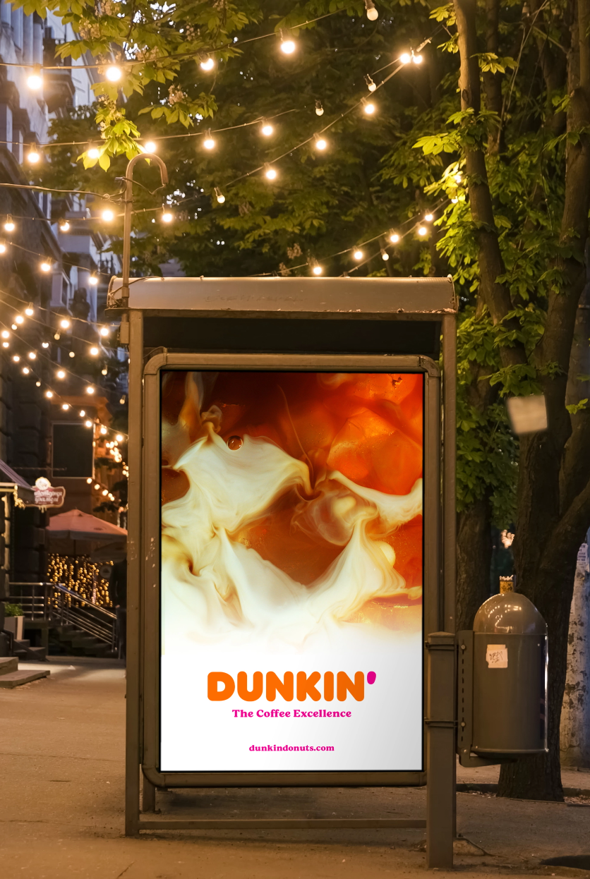 Bus bench billboard for Dunkin' on the street